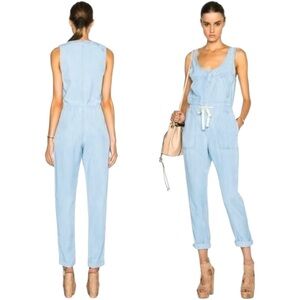 L’AGENCE *Flawed* Lt Blue Denim Chambray Sleeveless Drawstring Jumpsuit Small 4‎